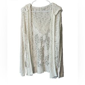 American Eagle Open Knit Hooded Cardigan Cream Boho L